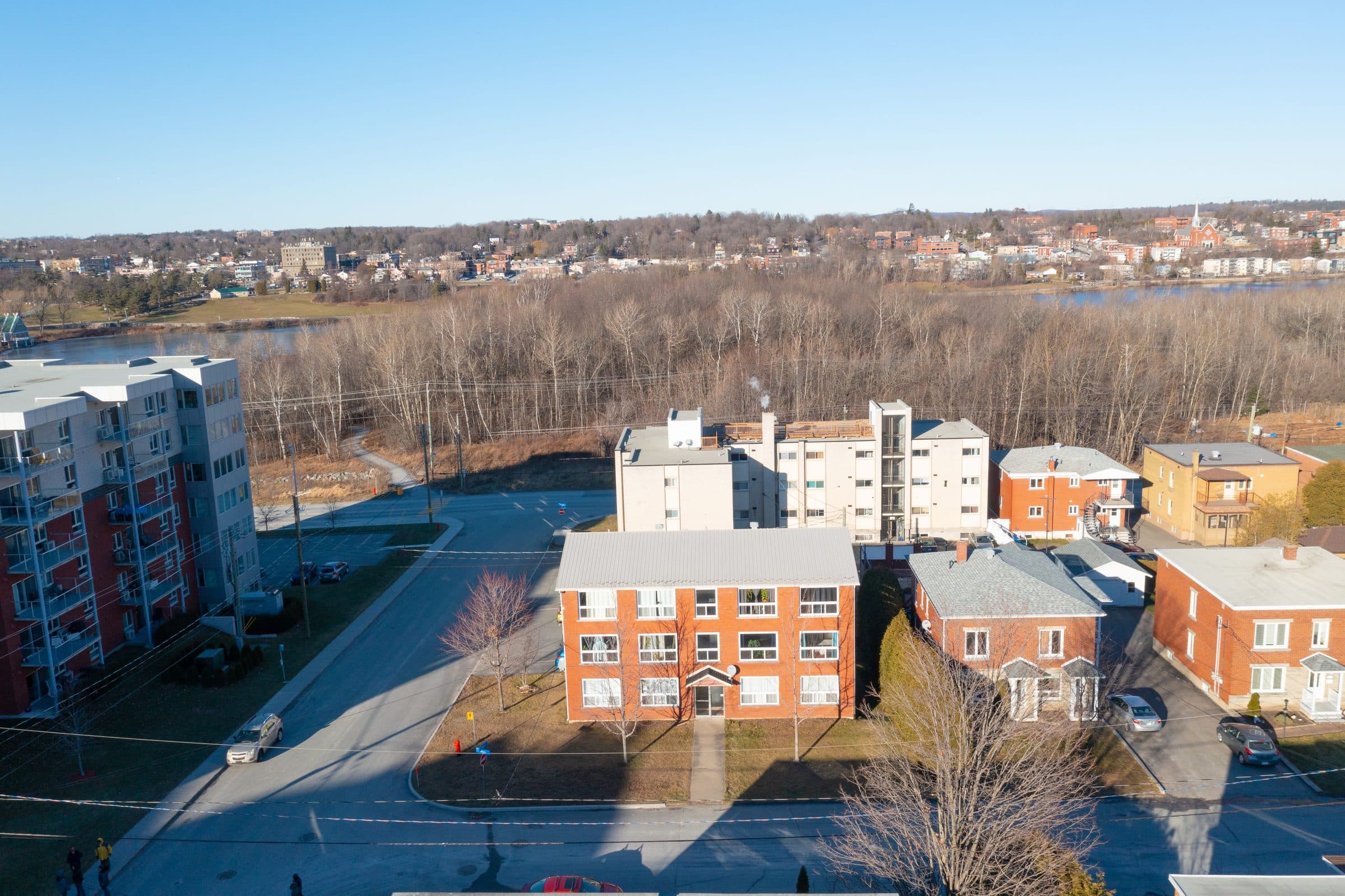 Aerial view of rental buildings in the Eastern Townships